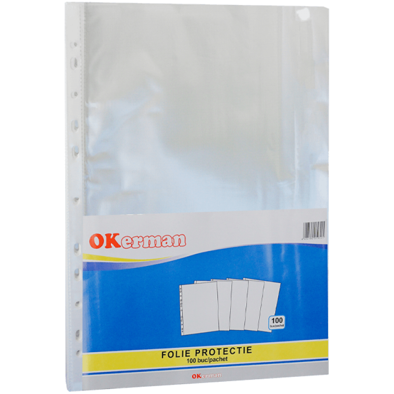 Folii protectie documente A4 40 microni, 100 buc, Okerman